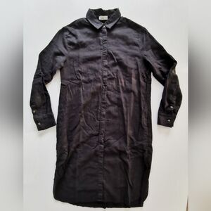 Yerse Black Long Sleeve Shirt Button Up Dress With Side Slits